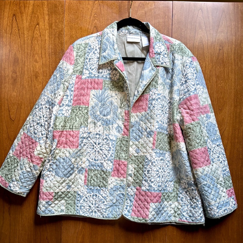 100% Silk Alfred Dunner Multicolor Quilted Utility Jacket Sz 20